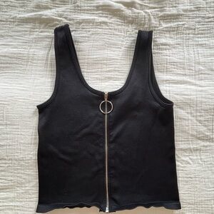 Black Zipper Front Women's Tank Top